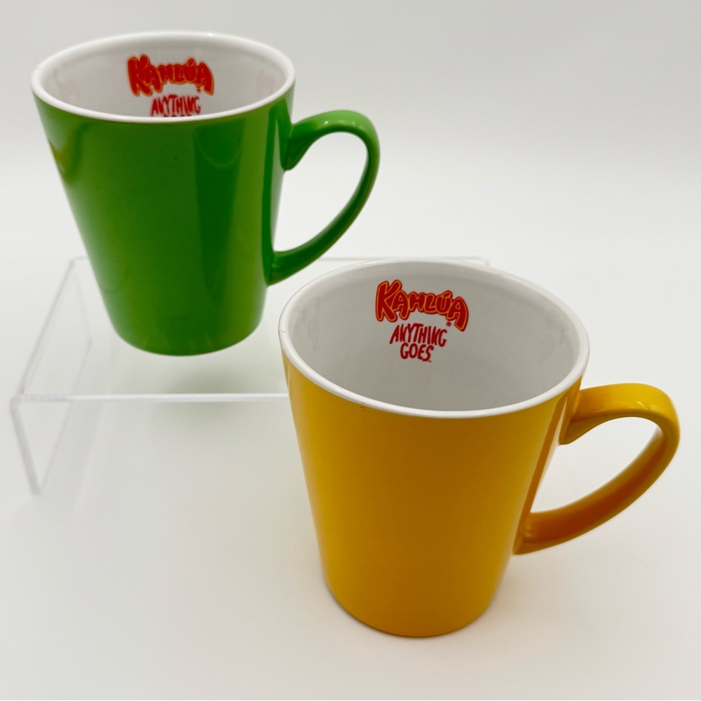 Vintage Kahlúa “Anything Goes” Coffee Mug Set 1999 Green & Yellow